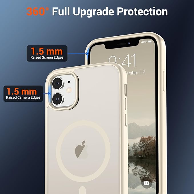 SUPFINE Magnetic for iPhone 11 Phone Case (Compatible with MagSafe) (Military Grade Drop Protection) Slim Translucent Matte Shockproof with Anti-Fingerprint Phone Case,Antique White