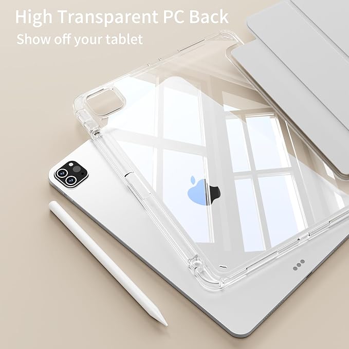Case for iPad Pro 11 Inch 4th 2022, Pro 3rd/ 2nd Generation 2021/2020 with Pencil Holder, Shockproof Slim Cover with Clear Hard PC Back Shell for iPad Pro 2022/2021/2020, Auto Sleep/Wake, Gray