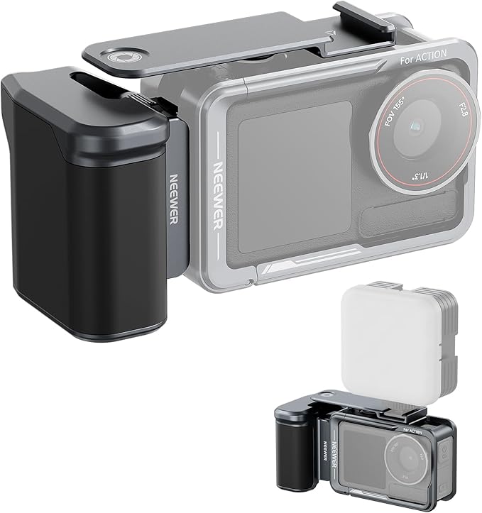 NEEWER AC034 Side Handle Only for AC014 Cage Compatible with DJI Osmo Action 5 Pro/4/3, Modular Quick Release Magnetic Action Camera Mount Adapter with Grip & Cold Shoe Shutter Extender Bar, Dark Gray