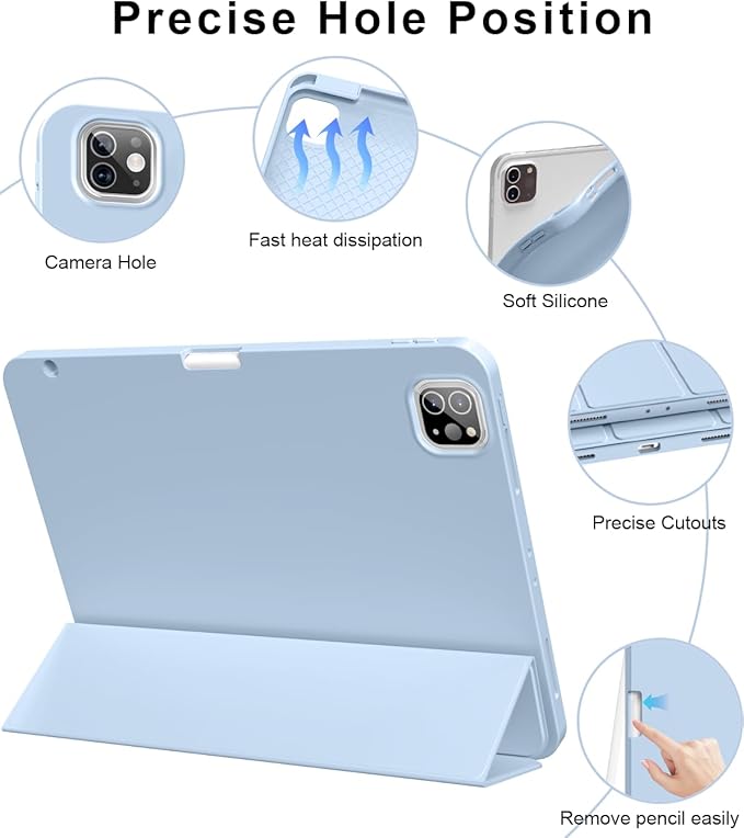 for iPad Pro 12.9 Case (6th/5th/4th/3rd Generation 2022/2021/2020) & ipad Air 13 inch case (M3 2025/M2 2024) with Pencil Holder, Smart Slim Trifold Stand Case with Soft TPU Back (Sky Blue)