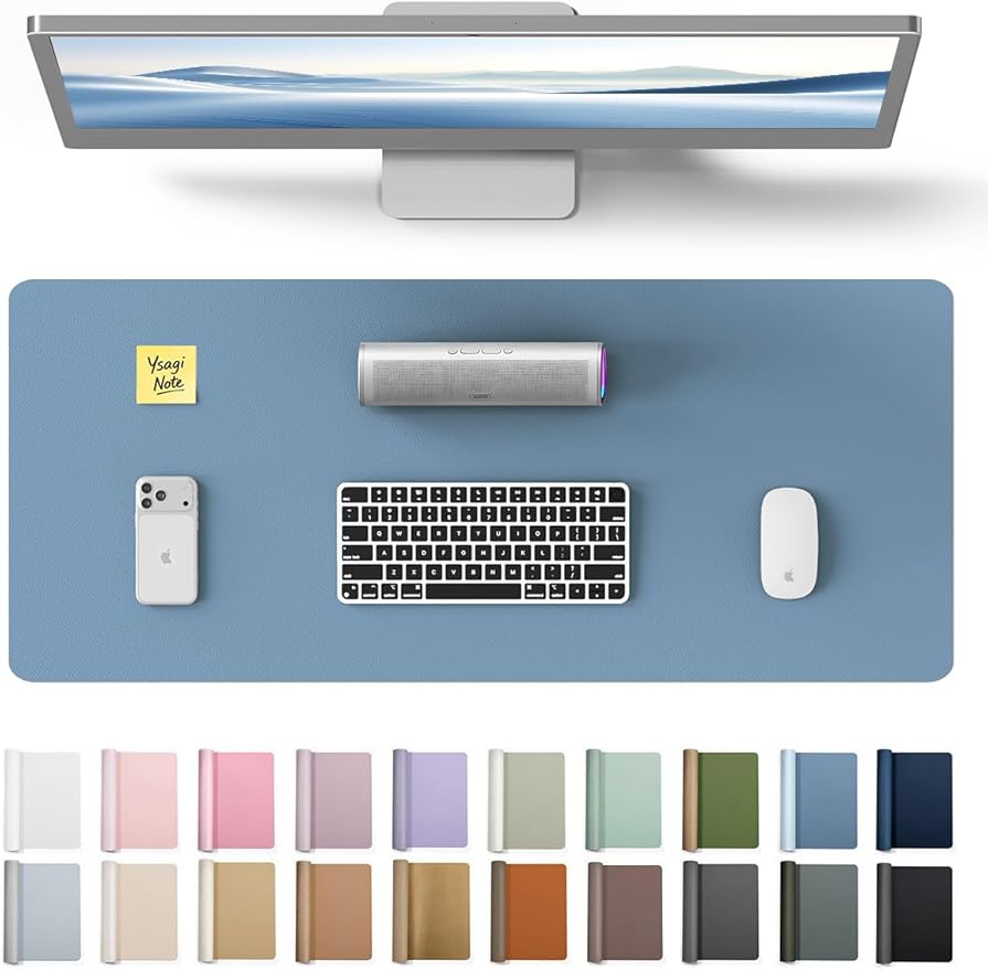 YSAGi Leather Desk Protector, Office Mat, Large Mouse Mat, Non-Slip PU Leather Blotter, Laptop Desk, Waterproof Writing Pad for Office and Home (Blue, 23.6" x 13.8")