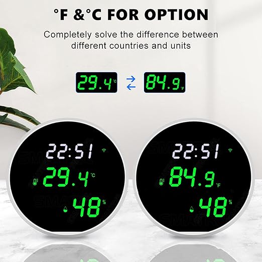 WiFi Thermometer Hygrometer: Digital Indoor Temperature Humidity Sensor with LED Backlit Display, App Notification Alert, Free Data Storage Export, Smart Temperature Monitor Compatible with Alexa