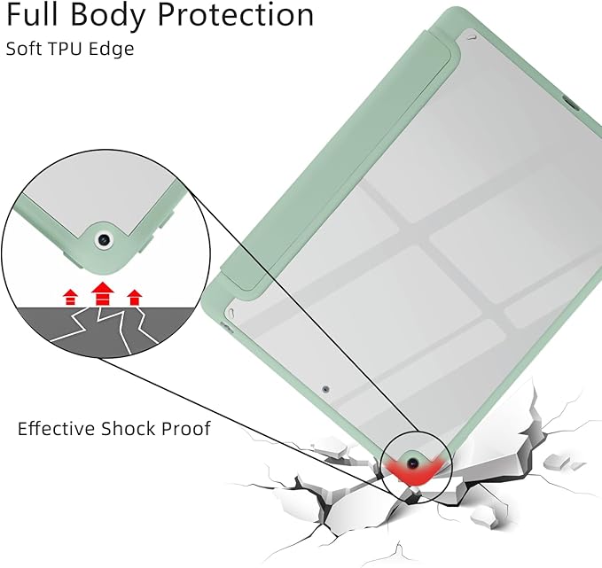 JOYLAND Lovely Christmas Snowman Case for iPad mini 7th(A17 Pro) 2024 / Mini 6th Generation 8.3" 2021,Clear Transparent Acrylic Hard Back Green Case with Pencil Holder Trifold Stand Tablet Cover