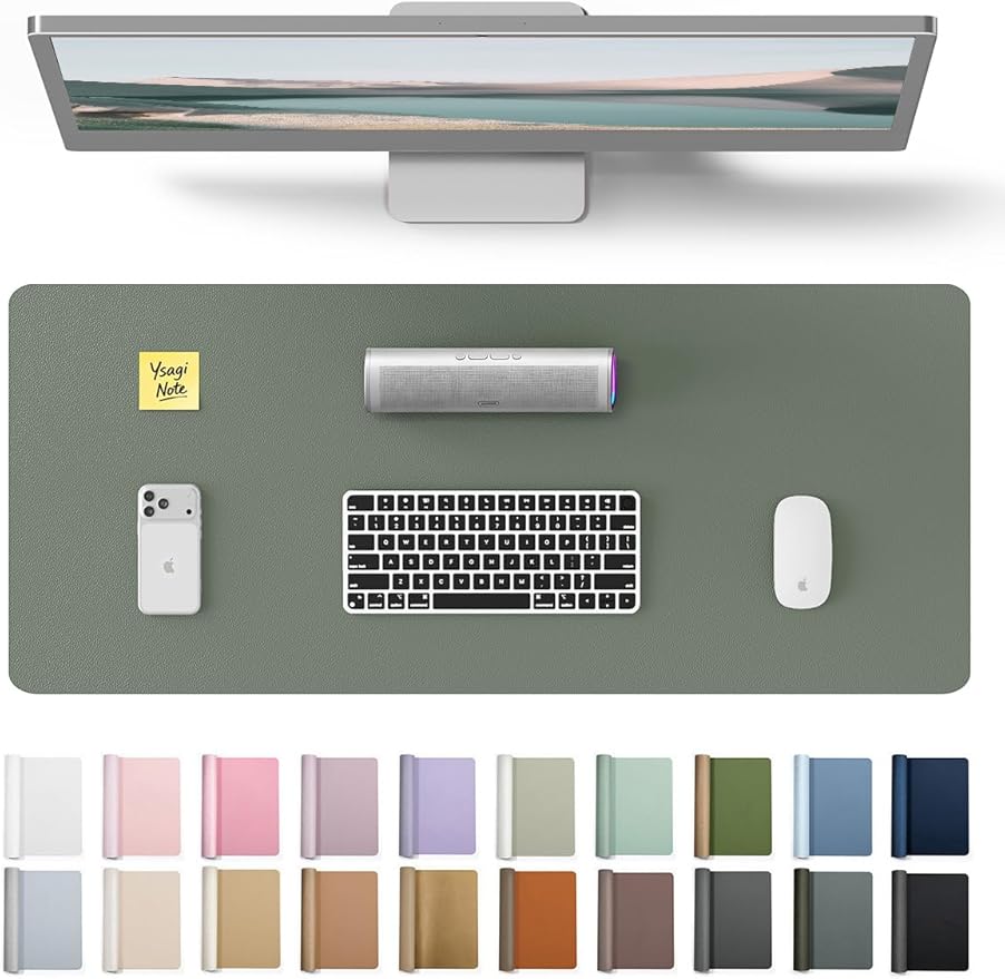 YSAGi Leather Desk Pad Protector, Office Desk Mat, Large Mouse Pad, Non-Slip PU Leather Desk Blotter, Laptop Desk Pad, Waterproof Desk Writing Pad for Home (23.6" x 13.8", Dark Green)