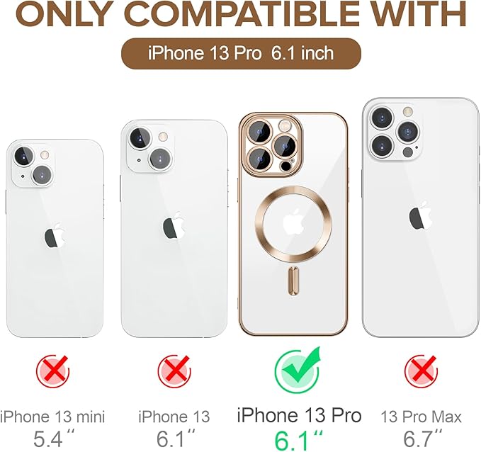 Hython Magnetic Clear for iPhone 13 Pro Case with Camera Lens Protector [Compatible with MagSafe] Luxury Plating Edge Slim Soft TPU Cover Protective Phone Case for iPhone 13 Pro 6.1", Desert Brown