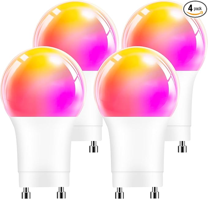 GU24 Smart Led Light Bulbs，4 Pack，A19 12W 1200LM Smart Bluetooth 2 Prong Led Light bulb，Dimmable Music Sync RGBCW Color Changing LED Bulb，2700K-6500K Dimmable ，APP Control(Not Support Alexa)
