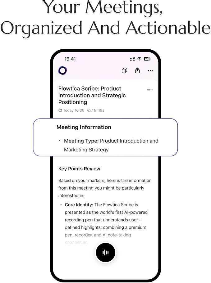 Flowtica Scribe AI Voice Recorder, App Control, Transcribe & Summarize, One-Press Highlight, HiFi Audio, Background Auto-Sync, Note Taker for Meetings & Lectures, Ultra-Slim, Pogopin Cable Included