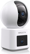 ARCCTV Dual Lens Indoor Security Camera, 2.5K WiFi 6 Pet Camera with Phone App, 360° Dog Camera for Home Security, 5GHz Wireless, 2-Way Audio, Motion Tracking, Night Vision, Baby Monitor