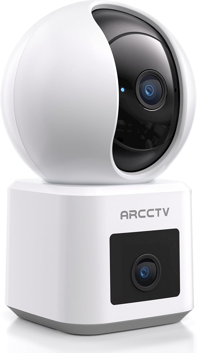 ARCCTV Dual Lens Indoor Security Camera, 2.5K WiFi 6 Pet Camera with Phone App, 360° Dog Camera for Home Security, 5GHz Wireless, 2-Way Audio, Motion Tracking, Night Vision, Baby Monitor