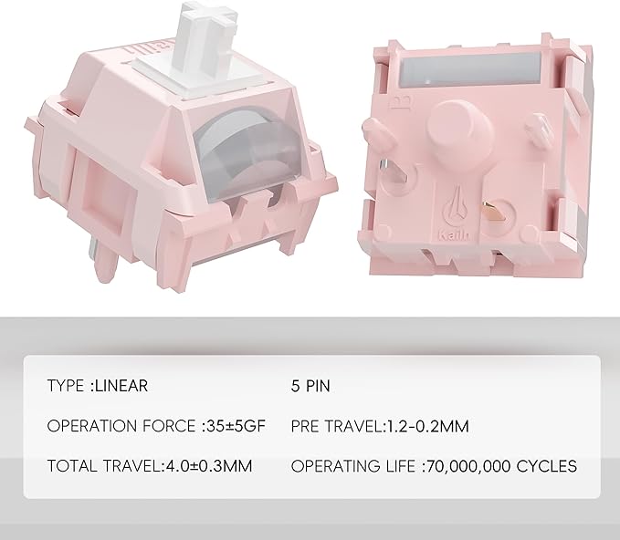 DRAOZA Kailh Butterfly Pink Keyboard Switches,Full POM Pre-lubed Linear RGB LED 5 Pin Switches for MX Mechanical Keyboard(72PCS)