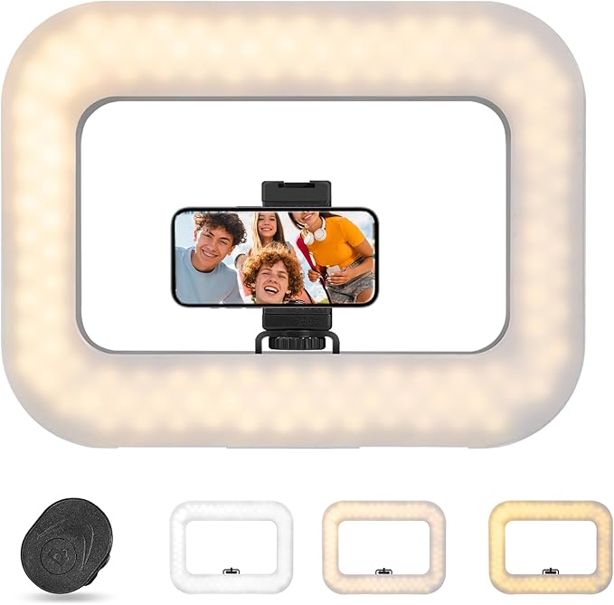 Smartphone Video Rig with Light, Handheld LED Ring Light Selfie Light Phone Video Stabilizer, Built-in Battery for Camera, Smartphone, Action Camera, YouTube, TikTok, Vlogging, Makeup