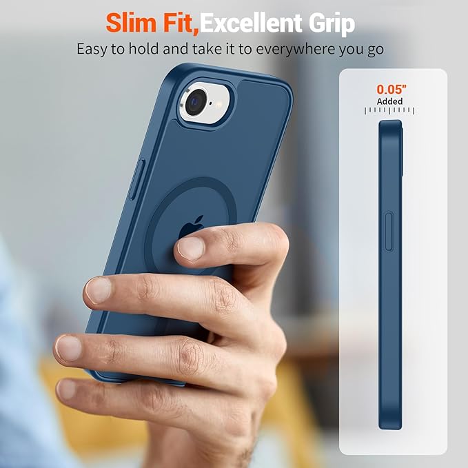 SUPFINE Magnetic for iPhone 17e Case/iPhone 16e Case (Compatible with MagSafe)(Military Grade Drop Protection) Translucent Matte with Anti-Fingerprint Phone Case,Deep Blue
