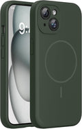 Miracase Compatible with iPhone 15 Case, [Soft Anti-Scratch Microfiber Lining], Liquid Silicone Case Gel Rubber Shockproof Drop Protection Phone Case for iPhone 15, Dark Green