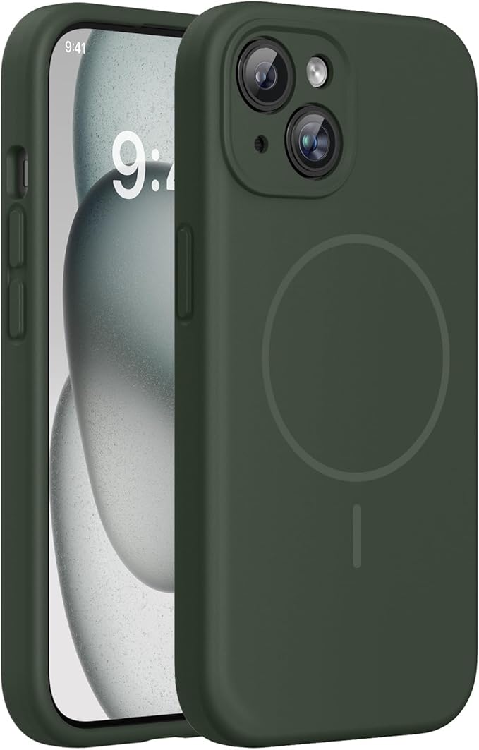 Miracase Compatible with iPhone 15 Case, [Soft Anti-Scratch Microfiber Lining], Liquid Silicone Case Gel Rubber Shockproof Drop Protection Phone Case for iPhone 15, Dark Green