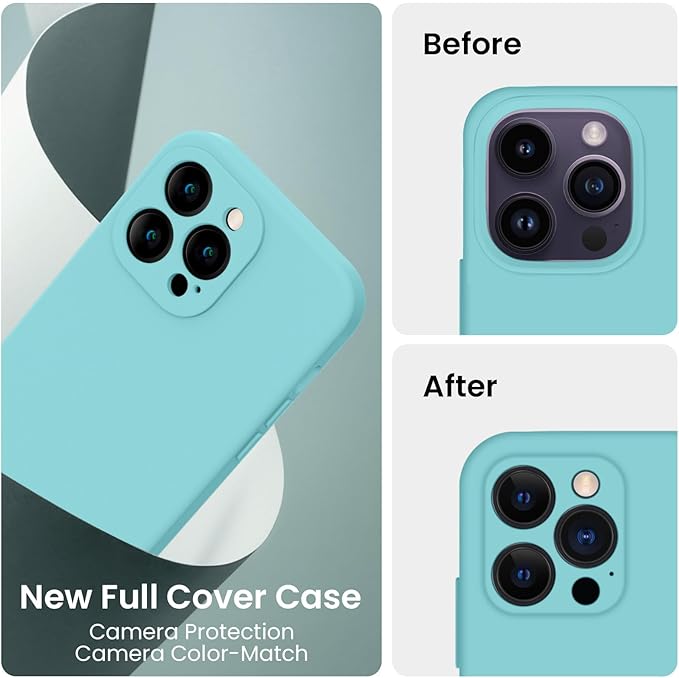 FireNova Designed for iPhone 14 Pro Case, Silicone Upgraded [Camera Protection] Phone Case, Soft Anti-Scratch Microfiber Lining Inside, 6.1 inch, Sea Blue