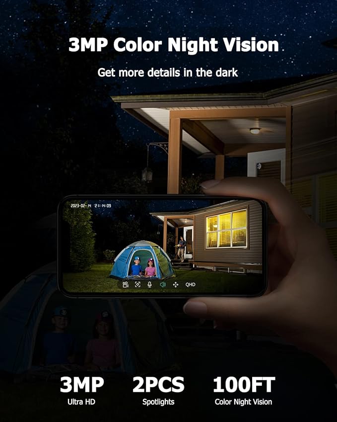 Security Camera Wireless Outdoor, 2K Solar Security Camera,Battery Powered 360°PTZ Outdoor Camera,Color Night Vision,2-Way Audio,PIR Motion Detection,Compatible with Alexa