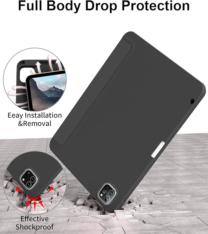 for iPad Pro 12.9 Case (6th/5th/4th/3rd Generation 2022/2021/2020) & ipad Air 13 inch case (M3 2025/M2 2024) with Pencil Holder, Smart Slim Trifold Stand Case with Soft TPU Back (Black)