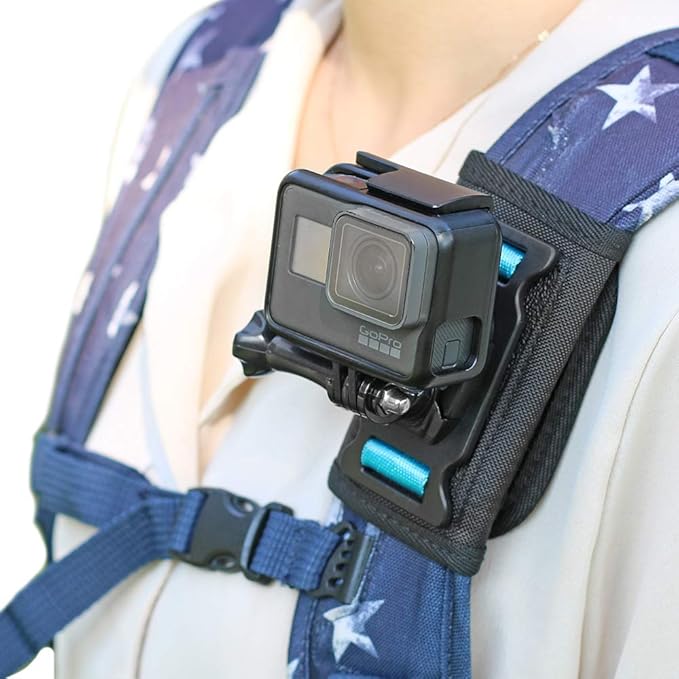 Backpack Shoulder Strap Mount Camera with Adjustable Shoulder Pad and 360 Degree Rotating Base, Bag Belt Holder Clip Compatible with GoPro Hero 13/12/11/9/8, DJI Action 6/5 Pro/4, AKASO and More