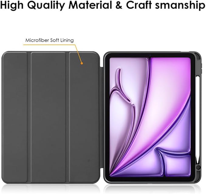 Clear Case for iPad Air 13 Inch (M4 2026/M3 2025/M2 2024)&iPad Pro 12.9 6th/5th/4th/3rd Gen (2018-2022) with Pencil Holder, Magnetic Trifold Smart Stand Cover Auto Wake Sleep (Black)