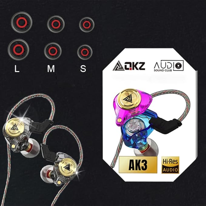 Wired Gaming Earbuds 4 Pack, Ak3file in Ear Monitors, Deep Bass Sound Wired Earbuds, HiFi in Ear Headphones with 1DD 10mm Dynamic Driver, IEM for Music Gaming Video Calling (Four Colors)