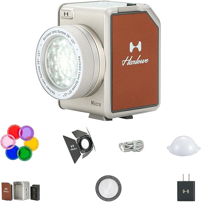 Harlowe Micro Portable Led Light for Photo and Video Recording 8W Bi-Color 2700K-6500K CRI/TLCI 96+ Soft Fill Lighting Kit for Studio and Travel Creators Micro Creator Kit