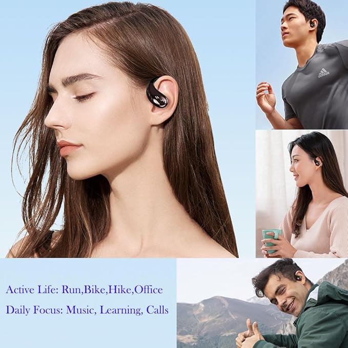 Bluetooth Earbud Headphones Wireless in Opean/Non-Open Ear Use Earphone with Earhooks for Sports Running Earbud HiFi Stereo, ENC Mic, About 40Hrs Office Black (Black)