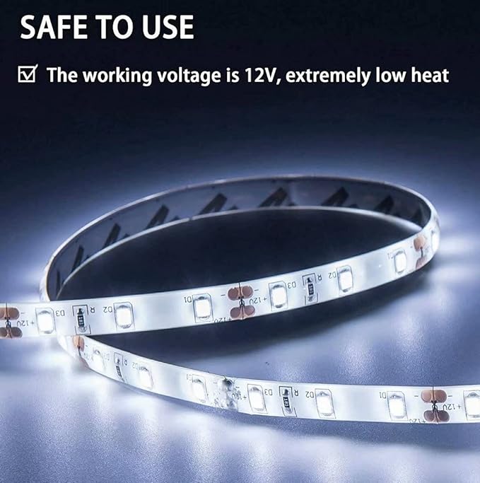 16.4ft/5m White LED Strip Lights, Waterproof & Cuttable 300 SMD 2835 Tape, 6000K 12V Flexible Ribbon for Kitchen, Cabinet, Indoor/Outdoor Lighting (No Power Supply)