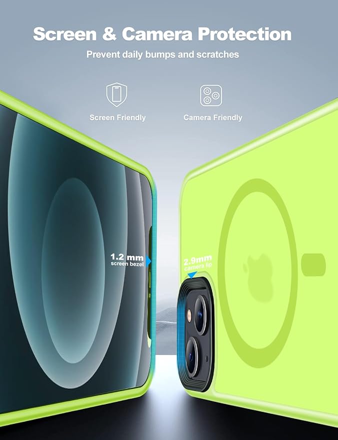 Tigowos for iPhone 15 case,Compatible with MagSafe, Matte Skin-Feeling Shockproof case for iPhone 15 Cases 6.1"，Fluorescent Green