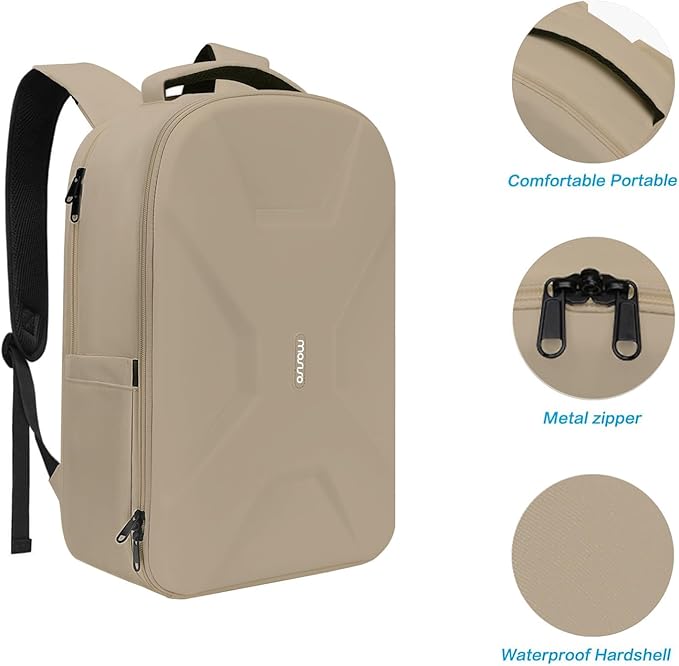 MOSISO 15.6-16 inch 35L Laptop Backpack with USB Charging Port for Women Men, Waterproof Hardshell Travel Business Computer Bag, Anti-Theft Daypack with Luggage Strap, Camel