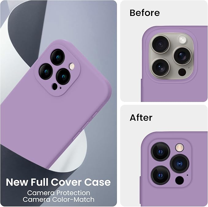 FireNova Designed for iPhone 16 Pro Case, Silicone Upgraded [Camera Protection] Phone Case, Soft Anti-Scratch Microfiber Lining Inside, 2024, Light Purple
