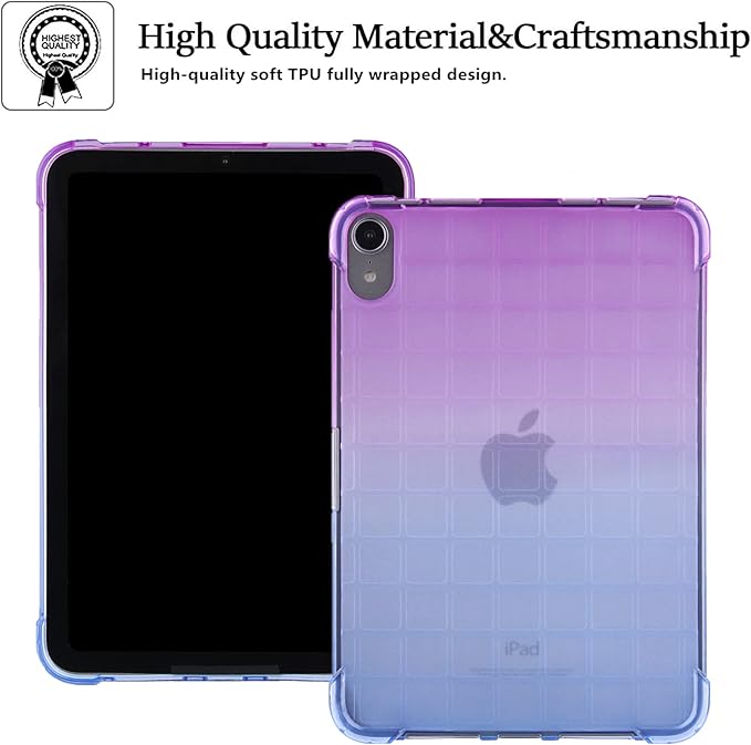 Translucent Case for iPad mini 7 A17 Pro 2024 & iPad mini 6 2021, Frosted Back Soft TPU Shockproof Matte Clear Silicone Bumper Shell for iPad mini 7th/6th Generation 8.3 inch, Purple & Blue
