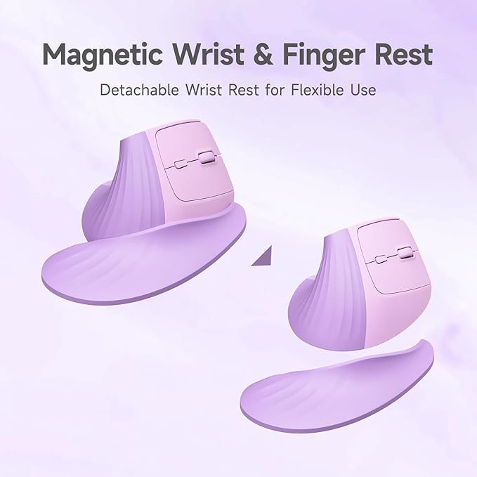 SANWA Wireless Ergonomic Mouse for Large Hands, Silent Click Vertical Mice with Removable Wrist Rest, 1000-4000 DPI, 3-Device (2.4G + 2 Bluetooth 5.4), Compatible with Mac, Windows, Laptop, PC, Purple