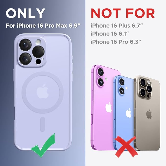 CAPRARO Magnetic Compatible with iPhone 16 Pro Max Case, Upgraded [Full Camera Protection] [Compatible with MagSafe] Protective Translucent Matte Women Phone Case Cover, Lilac