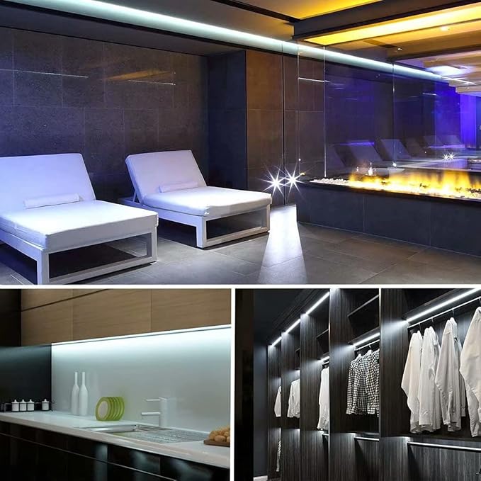 16.4ft/5m White LED Strip Lights, Waterproof & Cuttable 300 SMD 2835 Tape, 6000K 12V Flexible Ribbon for Kitchen, Cabinet, Indoor/Outdoor Lighting (No Power Supply)