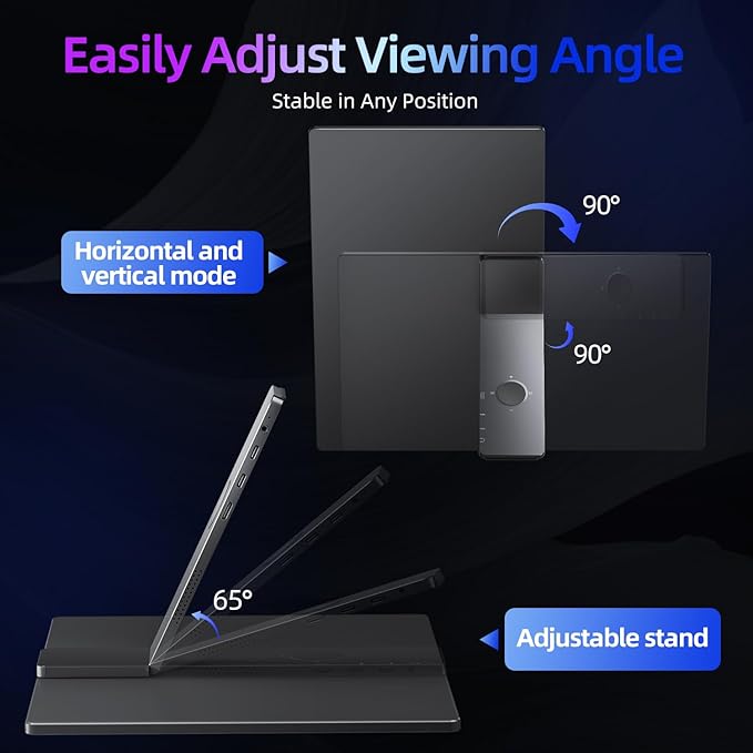 KYY Portable Monitor for Laptop,15.6'' Computer Screen Extender 1080P USB-C HDMI Laptop Display Built-in Stand & Dual Speakers, External HDR Display, Travel Monitor for PC MAC Phone Xbox PS4/5 Switch