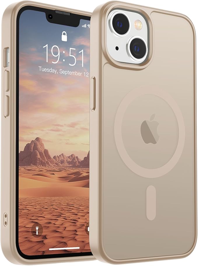 SUPFINE Magnetic for iPhone 15 Plus Case & iPhone 14 Plus Case(Compatible with MagSafe)(Military Grade Drop Protection) Translucent Shockproof Phone Cover,Desert Gold