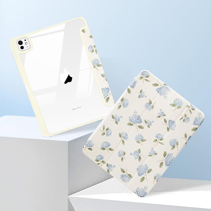 MrARTIST for for iPad Pro 11 Inch Case (M5/M4) 2025/2024 6th/5th Generation Case Cute for Women Girls Girly Kawaii Aesthetic Flowers Design for Apple Tablet Cover with Pencil Holder, Hydrangea