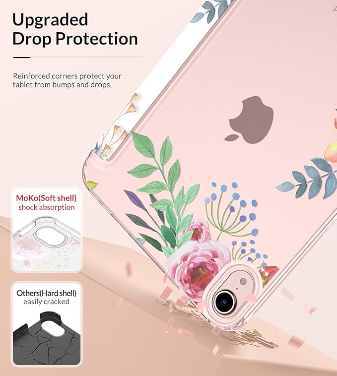 MoKo Case Fit New iPad mini 7 (A17 Pro) 2024, iPad mini 6th Generation Case 2021 (8.3-inch), iPad mini 6 Case, Soft TPU Translucent Frosted Back Cover Case for iPad mini 7th, Fragrant Flowers