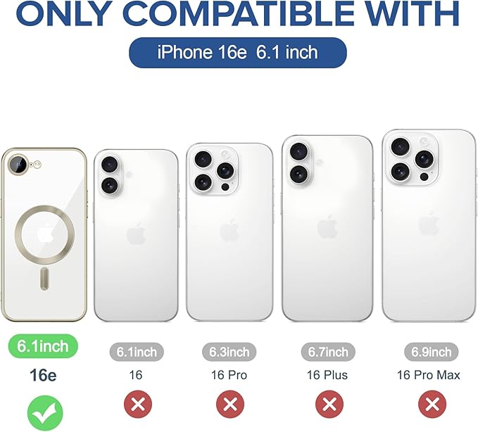 Hython Magnetic Clear for iPhone 16e Case with Camera Lens Protector [Compatible with MagSafe] Luxury Plating Edge Slim Soft TPU Cover Protective Phone Case for iPhone 16e 6.1", Matte Gray