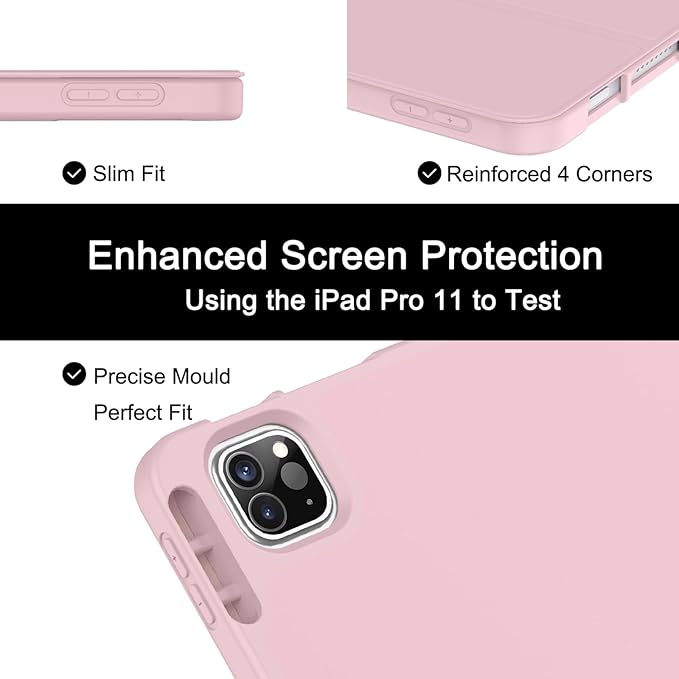 Soke for iPad Pro 11 Case (M2) 2022/2021/2020 with Pencil Holder - [Full Body Protection + Apple Pencil Charging + Auto Wake/Sleep], Soft TPU Back Cover for 2022 iPad Pro 11 inch(Pink)