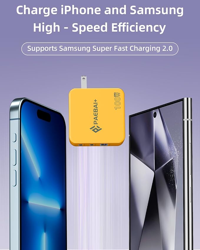 100W USB C Charger Block, 3 Port GaN Foldable Compact Wall Fast Charger for MacBook Pro MacBook Air, Dell XPS, iPhone 16 15 Series, Samsung Galaxy, iPad Pro and All USB-C Devices