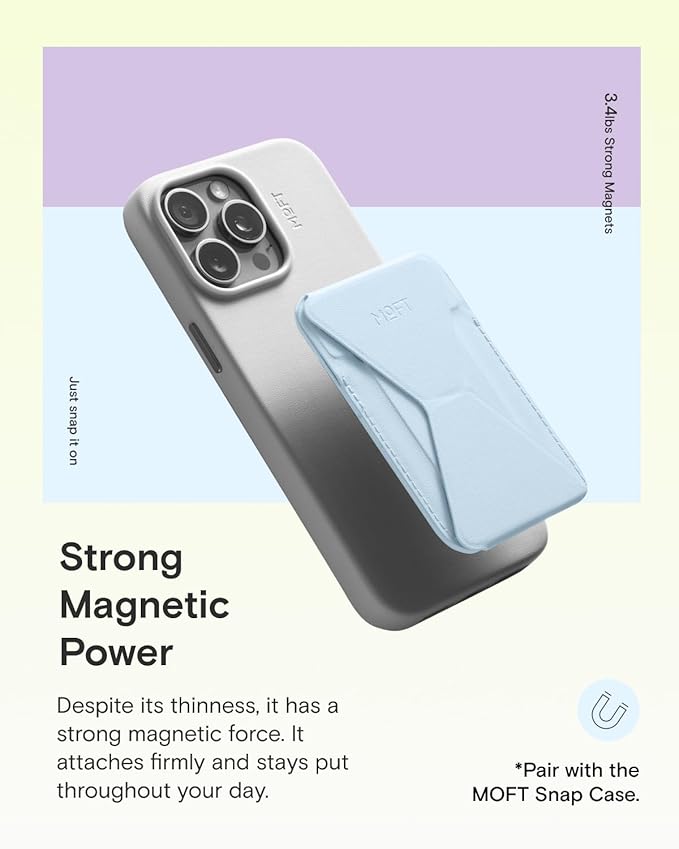 MOFT Magnetic Wallet Stand Compatible with iPhone 16/15/14/13/12 Series, Angle Adjustment & Magsafe Compatible MOVAS Phone Stand, Soothing Mist