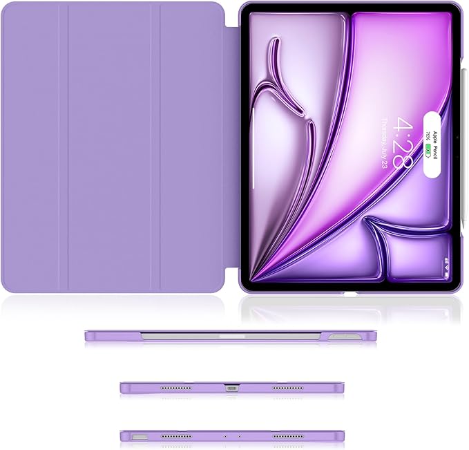Soke Case for iPad Air 13 Inch (M3/M2) 2025/2024,iPad Pro 12.9 2022 2021(6th 5th Generation) - [Slim Trifold Stand + Auto Wake/Sleep],Protective Hard PC Back Cover (Lilac)
