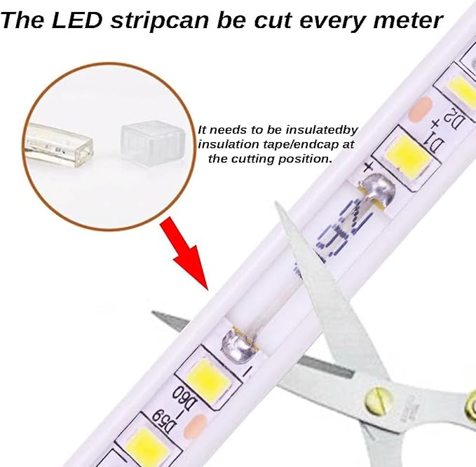 AC 110V Cuttable LED Light 65.62ft Outdoor LED Strip Lights Waterproof 120LEDs/m 3000K Warm White Rope Lights Super Bright Under Cabinet Lighting for Outside Bedroom Kitchen Wall TV