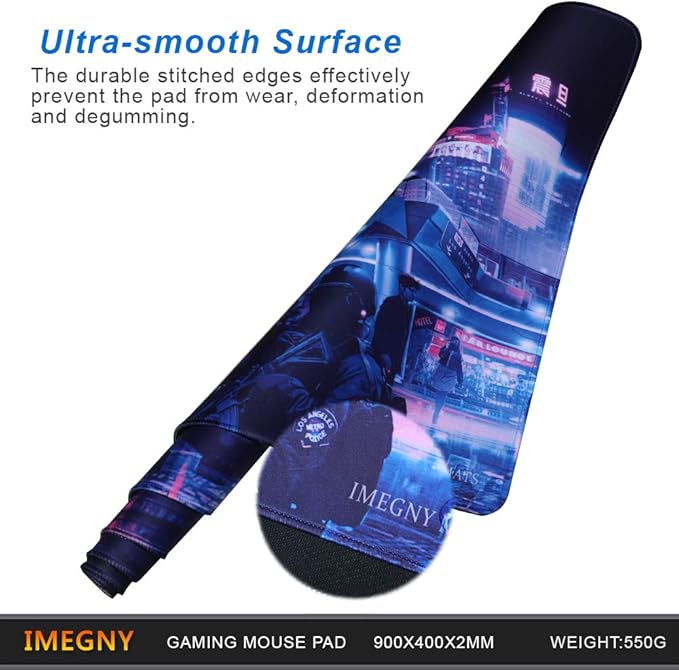 Large Gaming Mouse Pad, Extended XXL Desk Pad & Non-Slip Rubber Mat for Mice and Keyboard with Stitched Edges （90x40 zisecity006）