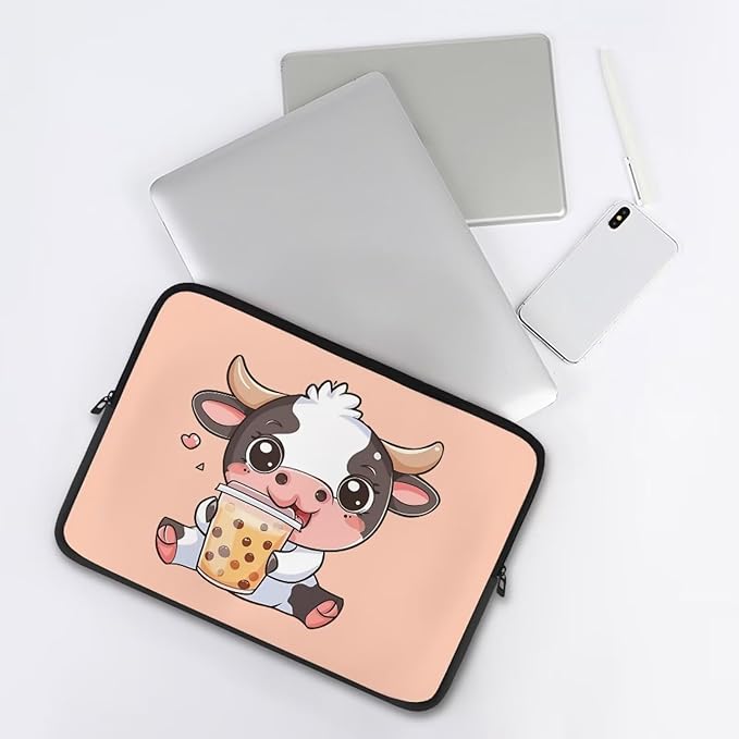 Cute Cow Laptop Protective Sleeve for Women 17 Inch Computer Sleeve Bag Zippered Pouches with Humanize Design Lap Top Case Suitable for Travel School Office Neatly Organizers
