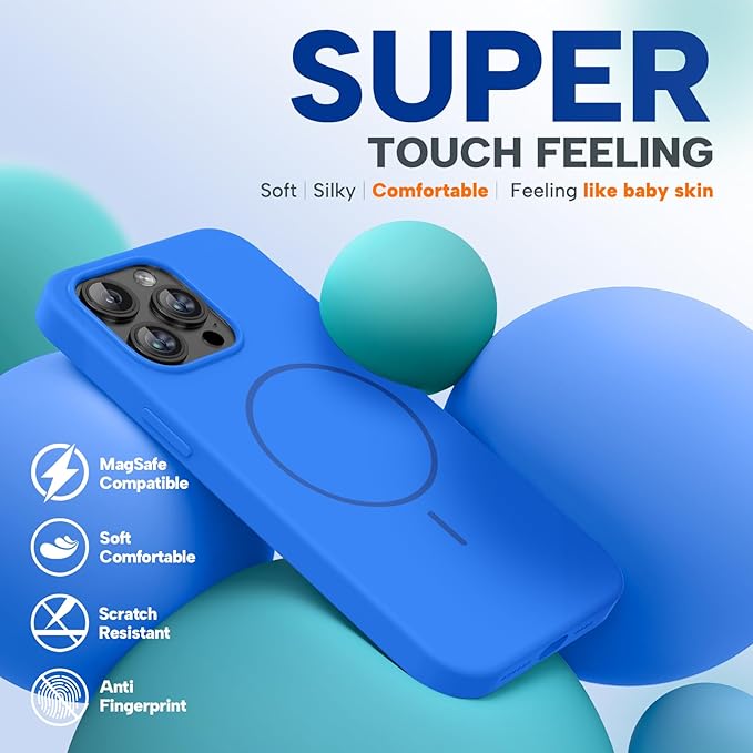 Miracase Magnetic for iPhone 15 Pro Max Case, [Soft Anti-Scratch Microfiber Lining], Compatible with MagSafe, Liquid Silicone Case Shockproof Drop Protection Phone Case for 15 ProMax, Blue
