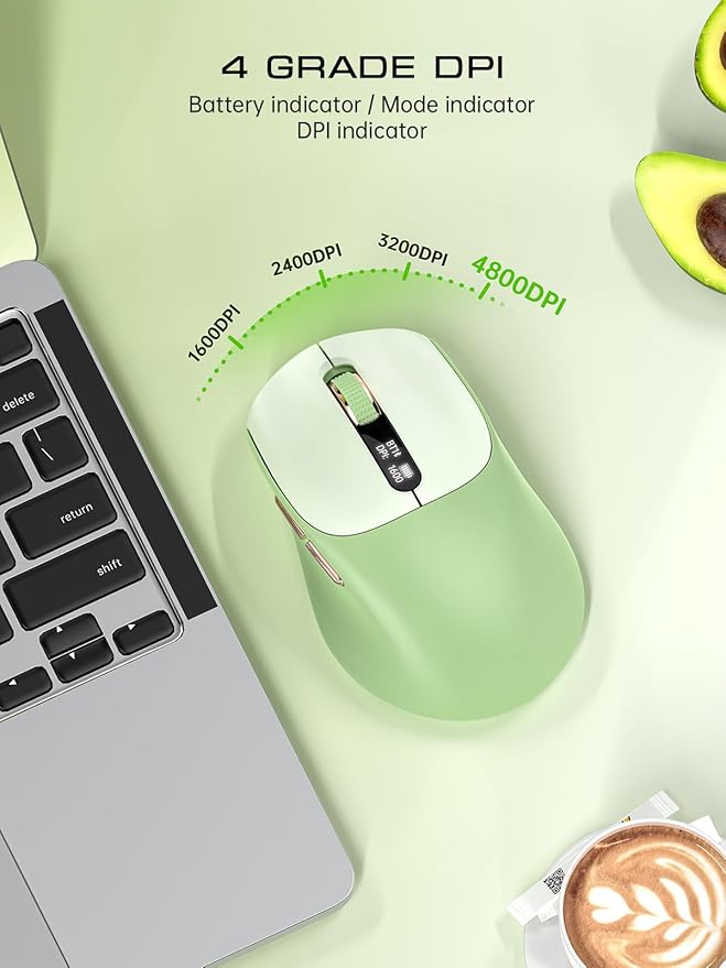 XISOGUU Wireless Bluetooth Mouse, Bluetooth 5.0/4.0 & 2.4G Tri-Mode, Type-C Rechargeable with LED Screen Display, Ergonomic Silent Click for Laptop/PC/Tablet, Multi-Device & Office Use