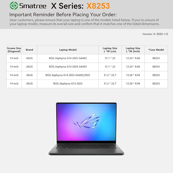 Smatree Hard EVA Protective Sleeve Case Compatible for 14 inch ASUS ROG Zephyrus G14 2026 GU405/2025/2024/2023/2022, for ASUS ROG Zephyrus G14 Laptop Notebook Bag, Green (X8253G)