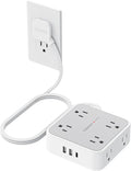 TESSAN Surge Protector Power Strip, 5 Ft Flat Plug Extension Cord with 3 USB (1 USB C) 8 Outlets, 1250W, 900J Protection, 3 Sided Outlet Extender with Power Switch for Office, Dorm Room, Grey
